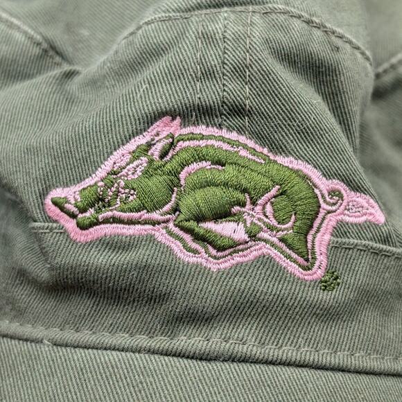 Razorbacks Hat Cap Womens Adjustable Strap Back Military Cadet Pink Green Logo - Picture 9 of 10